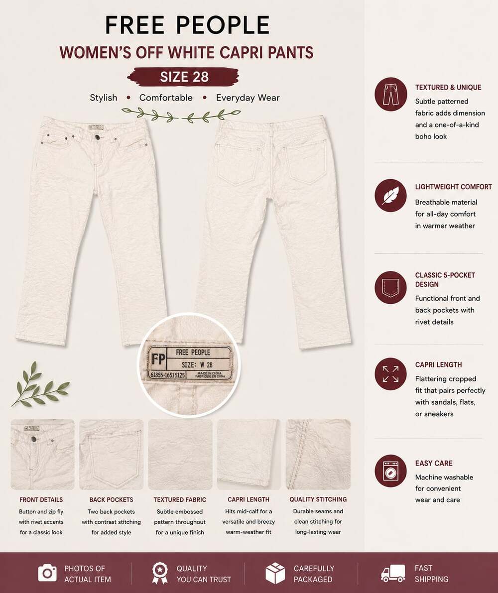 Free People Women's Off-White Textured Capri Pants Size 28